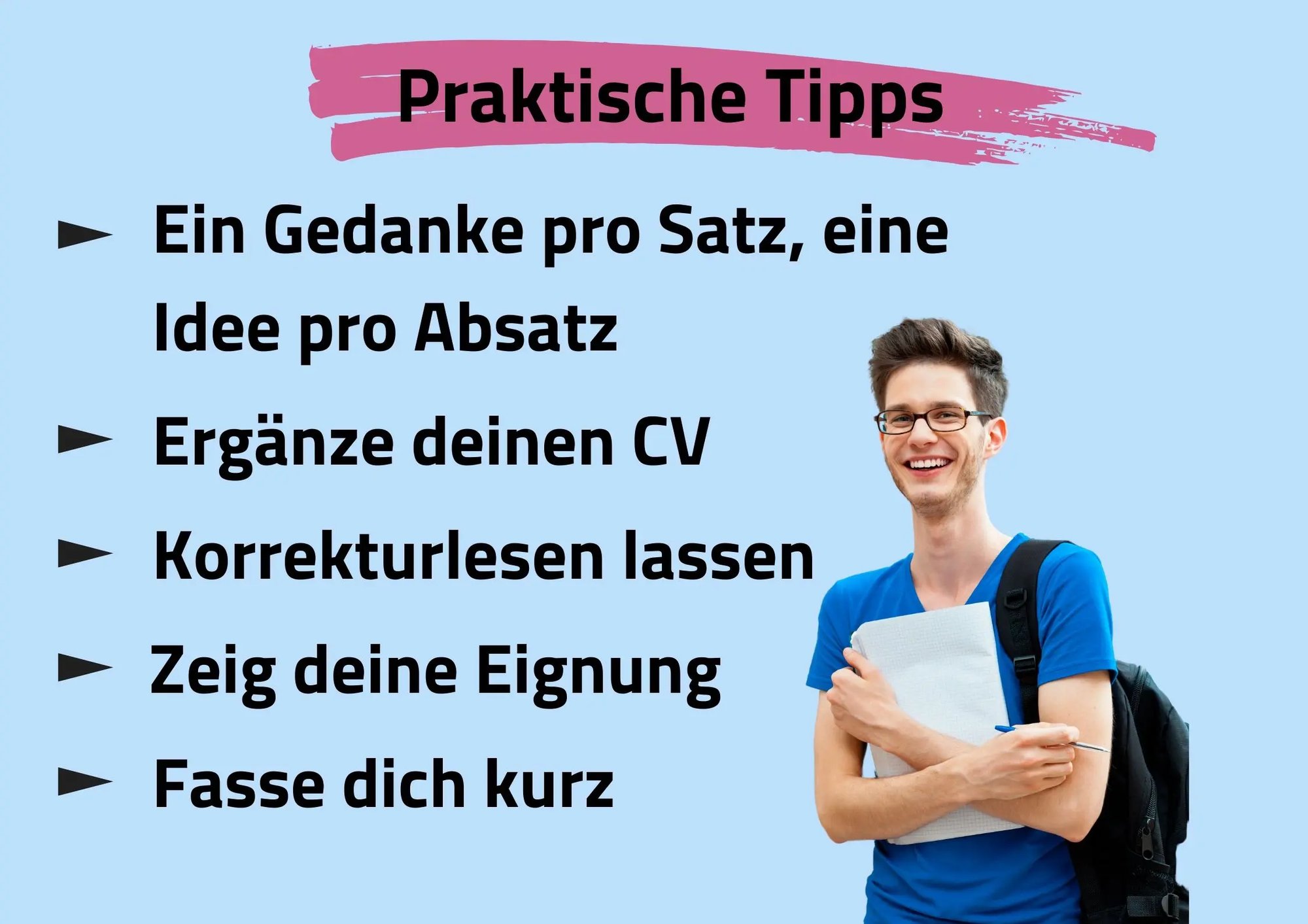  Infografik zu praktischem Tipps für das Motivationsschreiben.